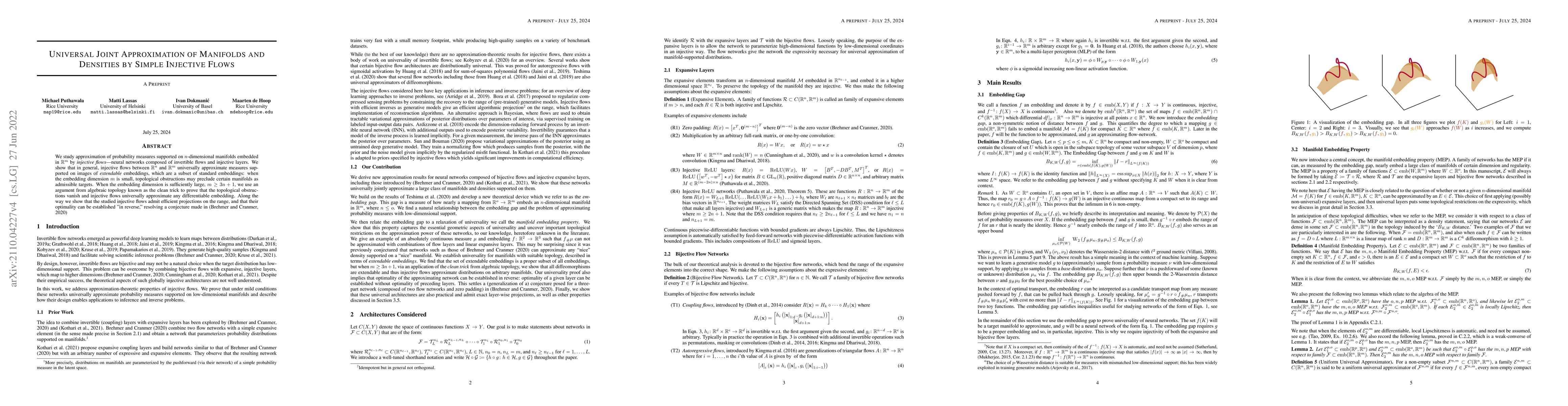 Thumbnail for Universal Joint Approximation of Manifolds and Densities by Simple
  Injective Flows