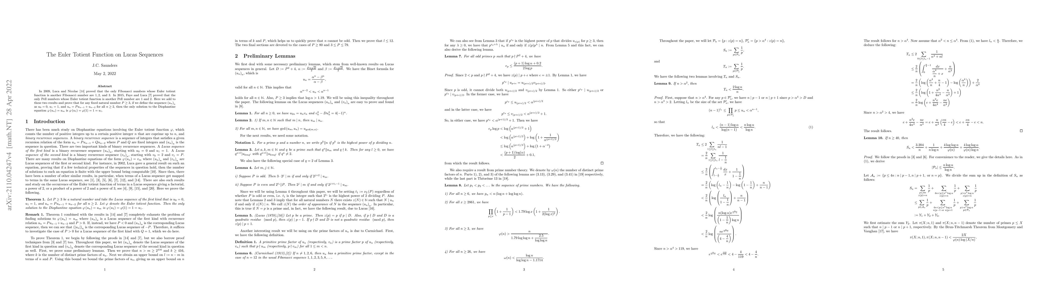 Thumbnail for The Euler Totient Function on Lucas Sequences