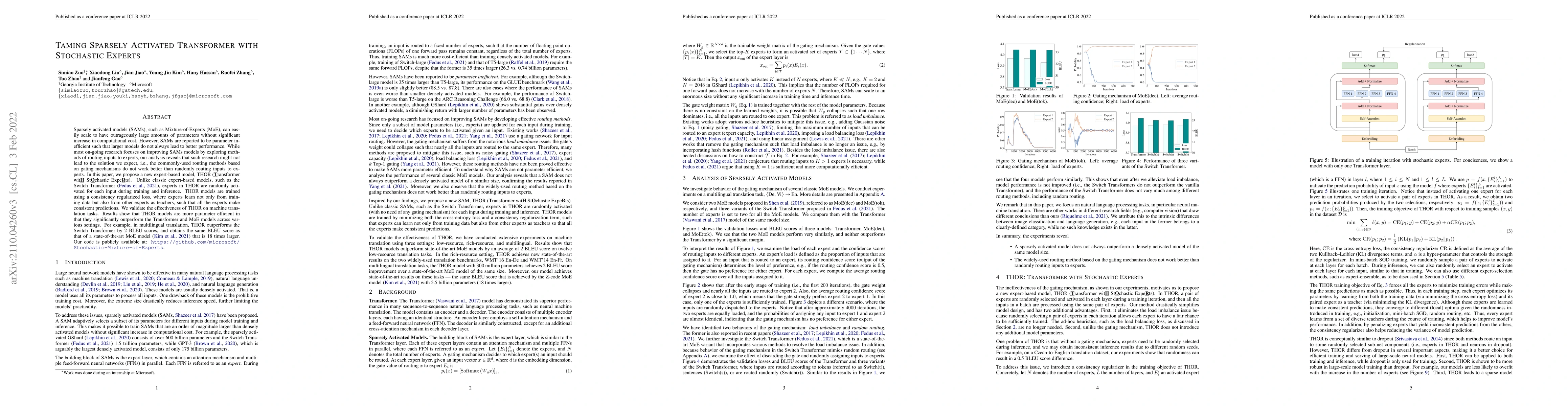 Thumbnail for Taming Sparsely Activated Transformer with Stochastic Experts