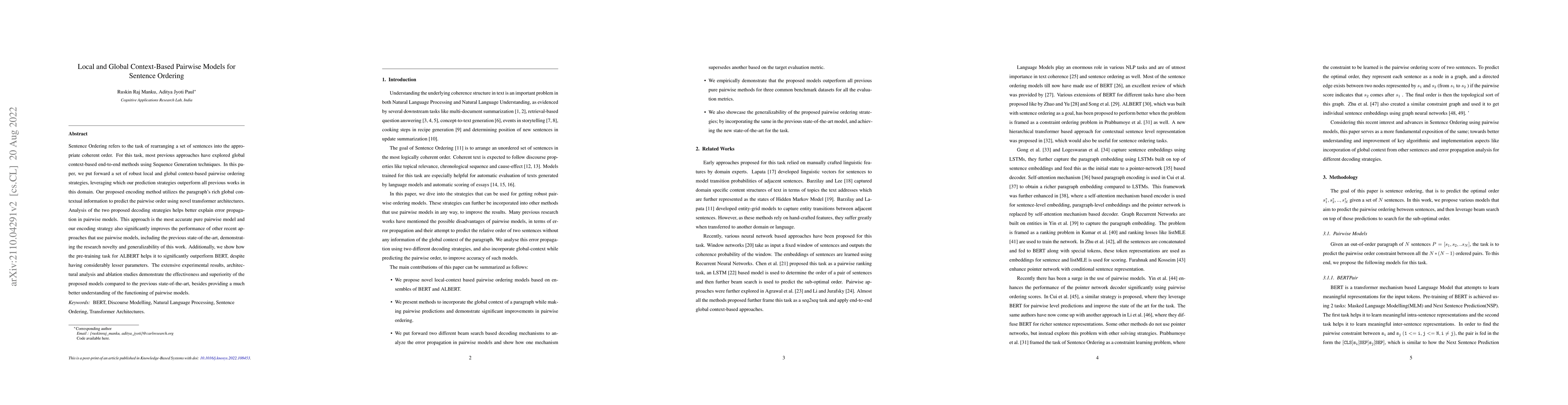 Thumbnail for Local and Global Context-Based Pairwise Models for Sentence Ordering