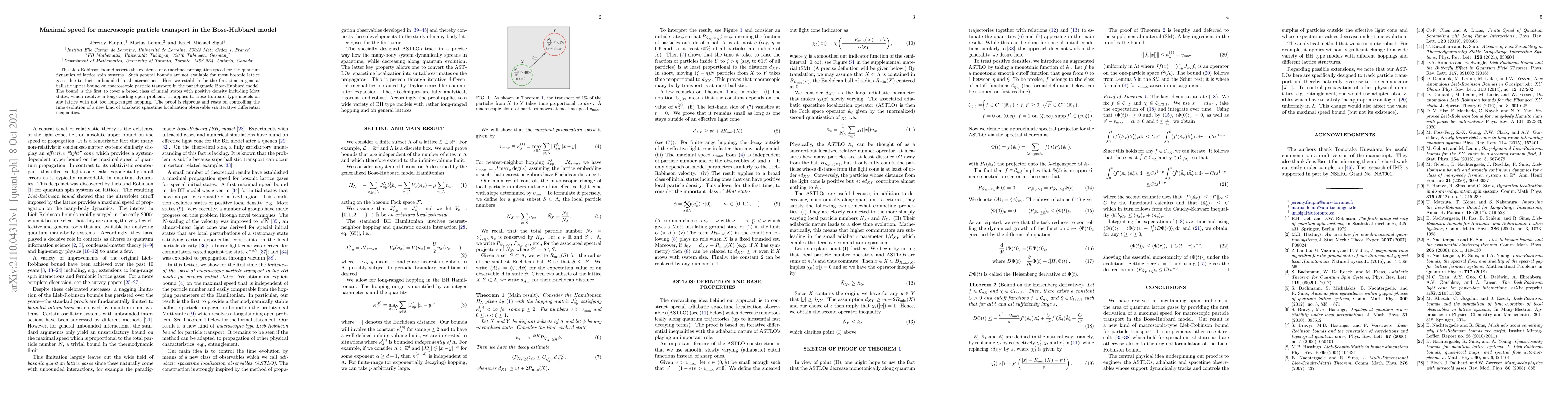 Thumbnail for Maximal speed for macroscopic particle transport in the Bose-Hubbard
  model