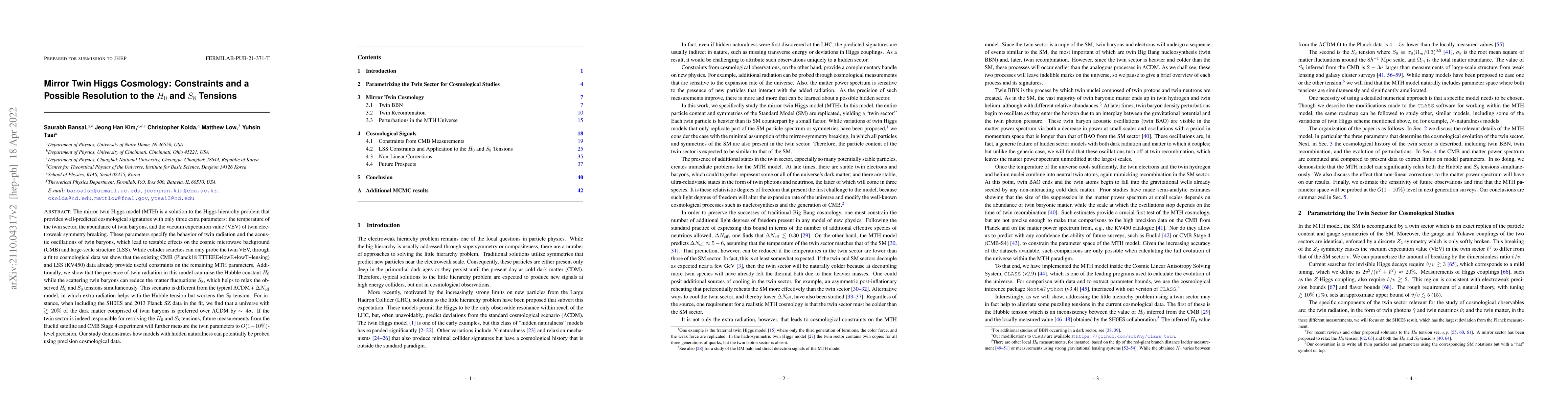 Thumbnail for Mirror Twin Higgs Cosmology: Constraints and a Possible Resolution to
  the $H_0$ and $S_8$ Tensions