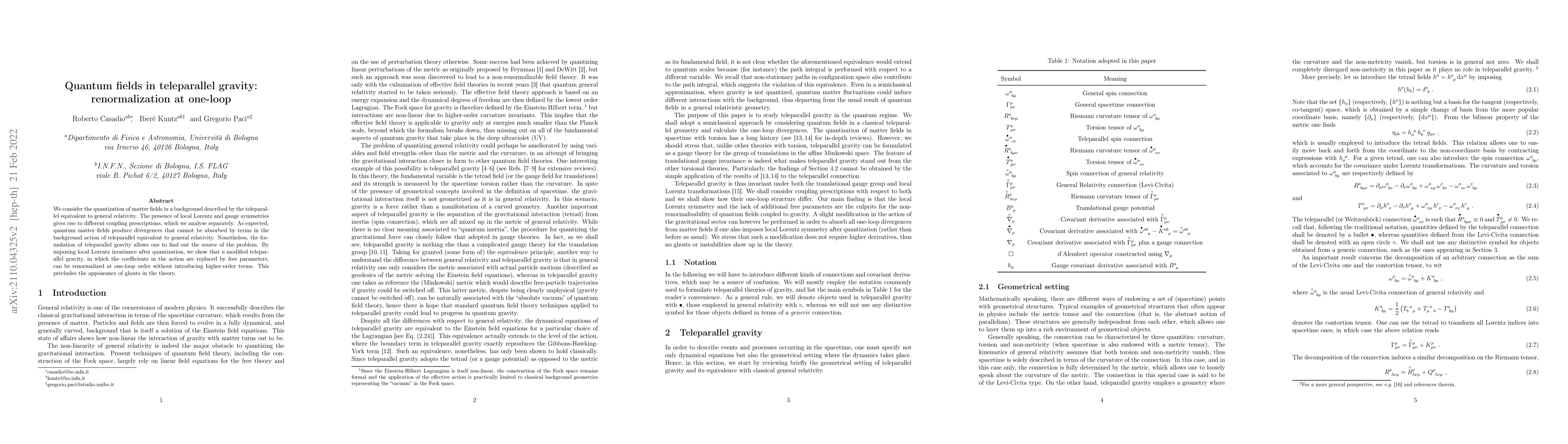 Thumbnail for Quantum fields in teleparallel gravity: renormalization at one-loop