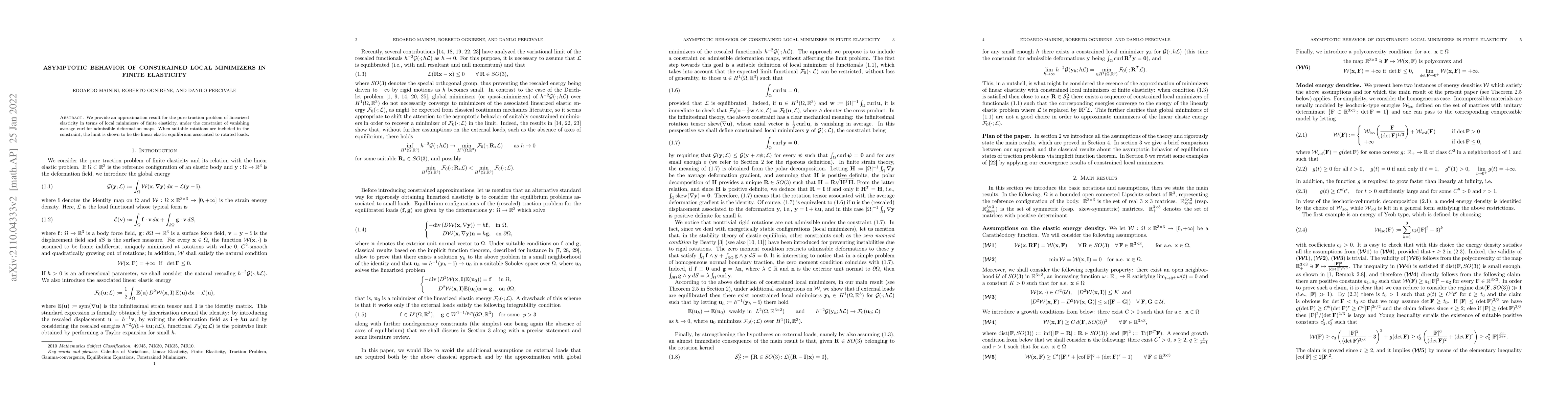 Thumbnail for Asymptotic behavior of constrained local minimizers in finite elasticity
