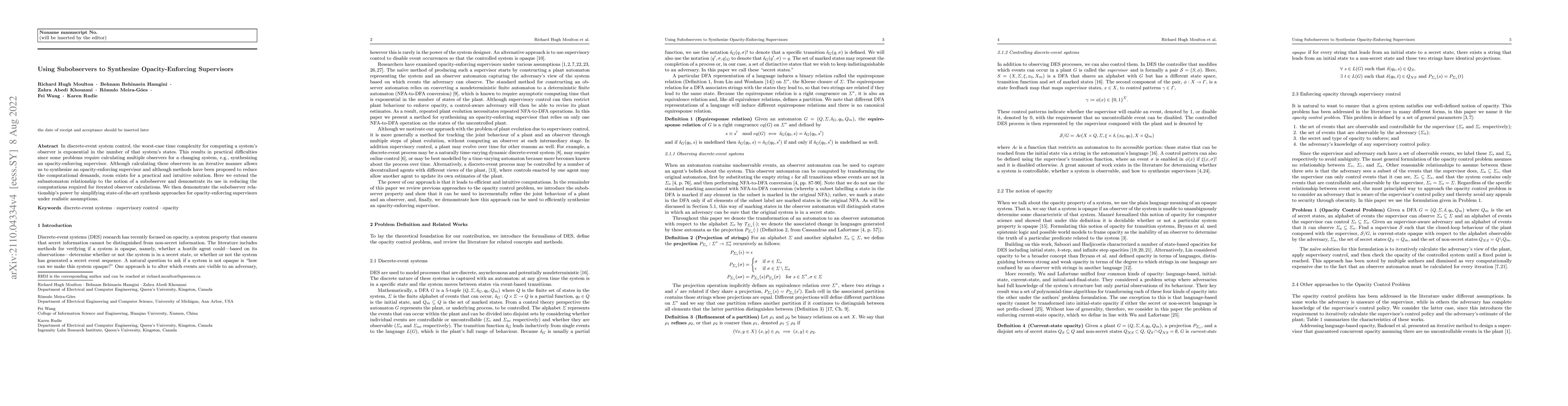 Thumbnail for Using Subobservers to Synthesize Opacity-Enforcing Supervisors