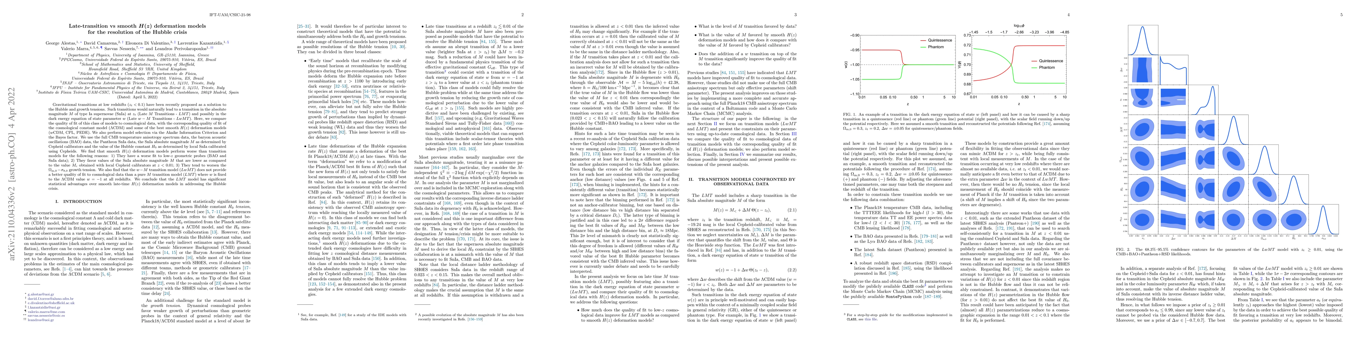 Thumbnail for Late-transition vs smooth $H(z)$ deformation models for the resolution
  of the Hubble crisis