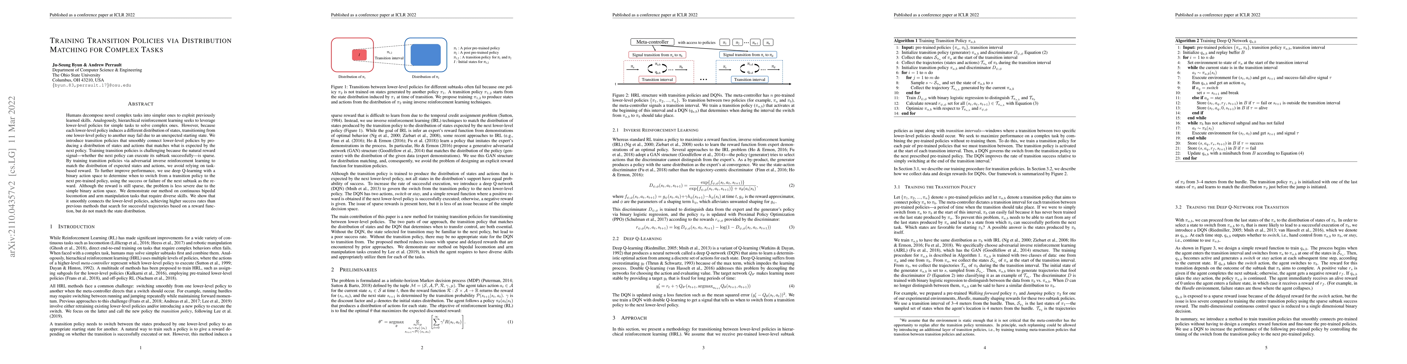 Thumbnail for Training Transition Policies via Distribution Matching for Complex Tasks
