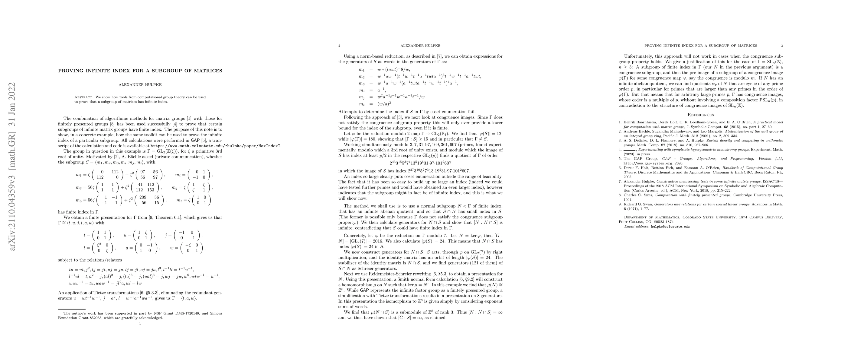 Thumbnail for Proving infinite index for a subgroup of matrices