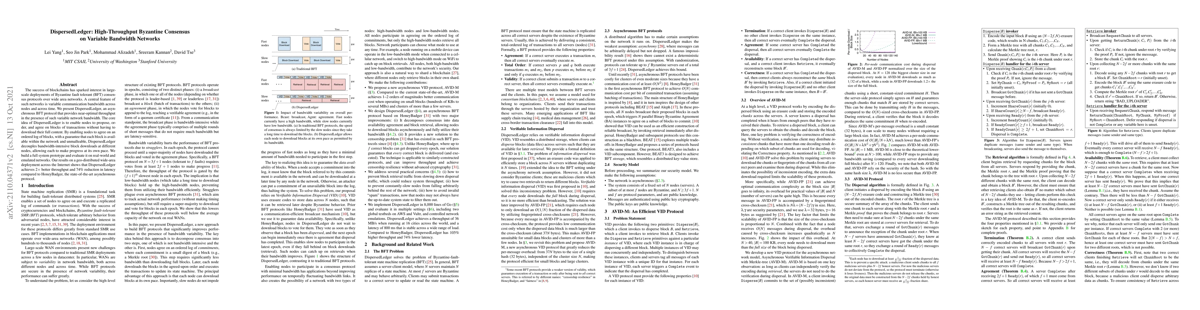 Thumbnail for DispersedLedger: High-Throughput Byzantine Consensus on Variable
  Bandwidth Networks