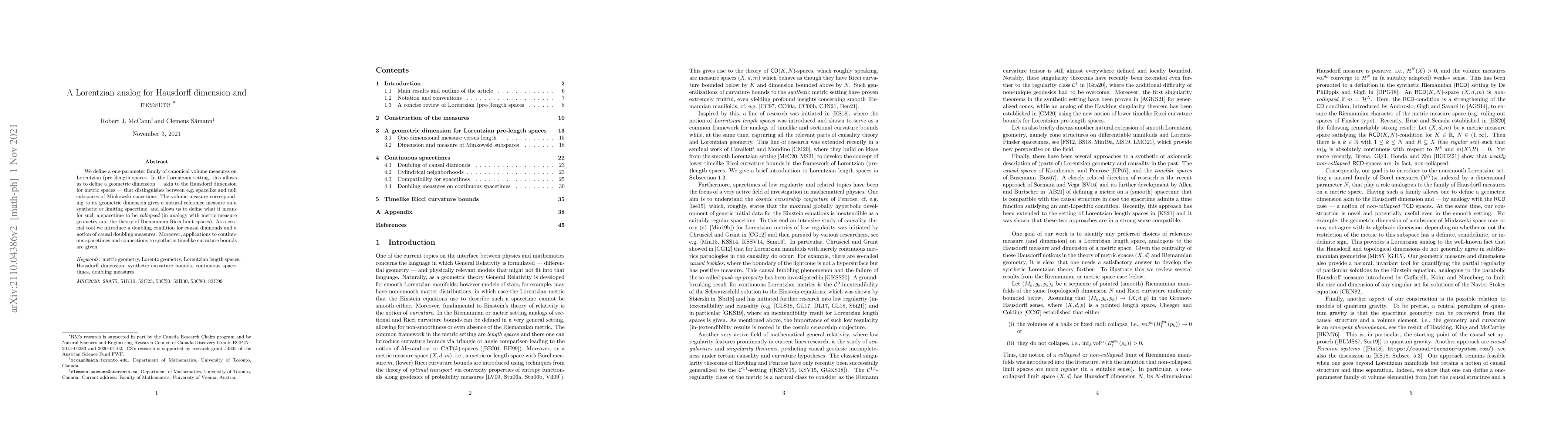 Thumbnail for A Lorentzian analog for Hausdorff dimension and measure