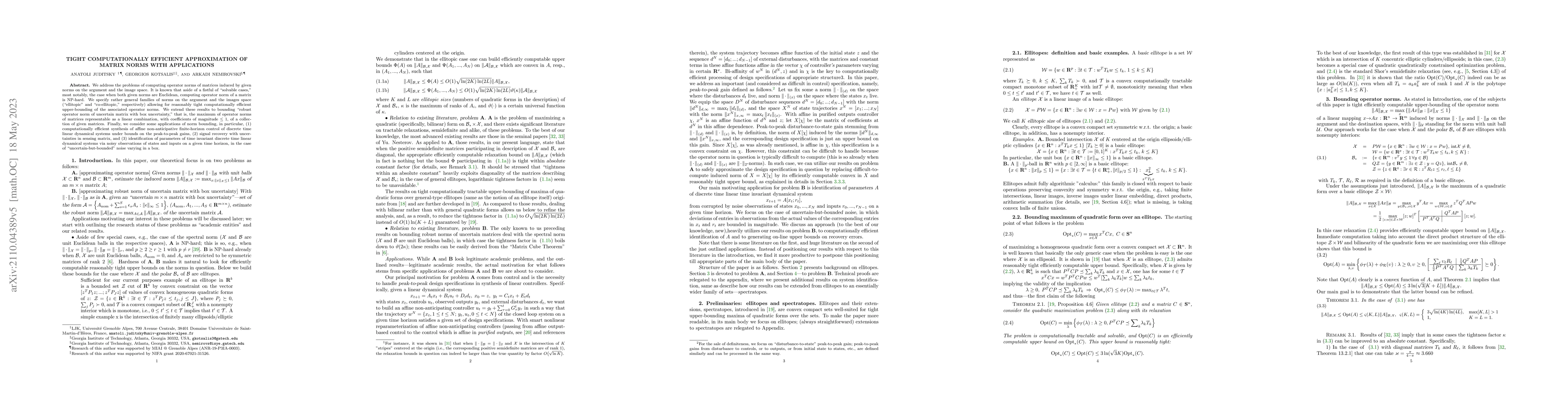 Thumbnail for Tight Computationally Efficient Approximation of Matrix Norms with
  Applications