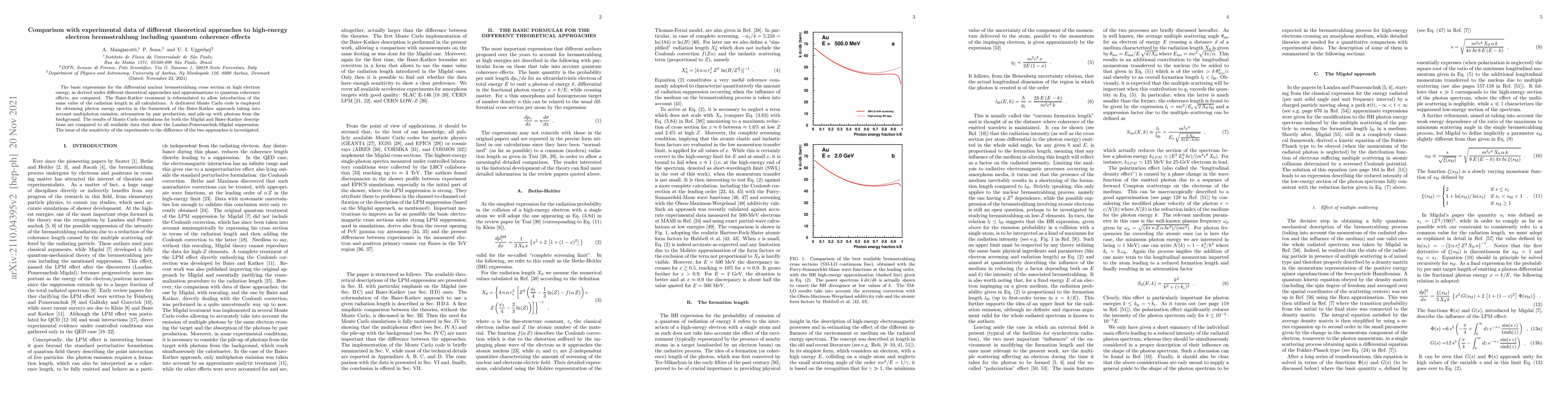 Thumbnail for Comparison with experimental data of different theoretical approaches to
  high-energy electron bremsstrahlung including quantum coherence effects