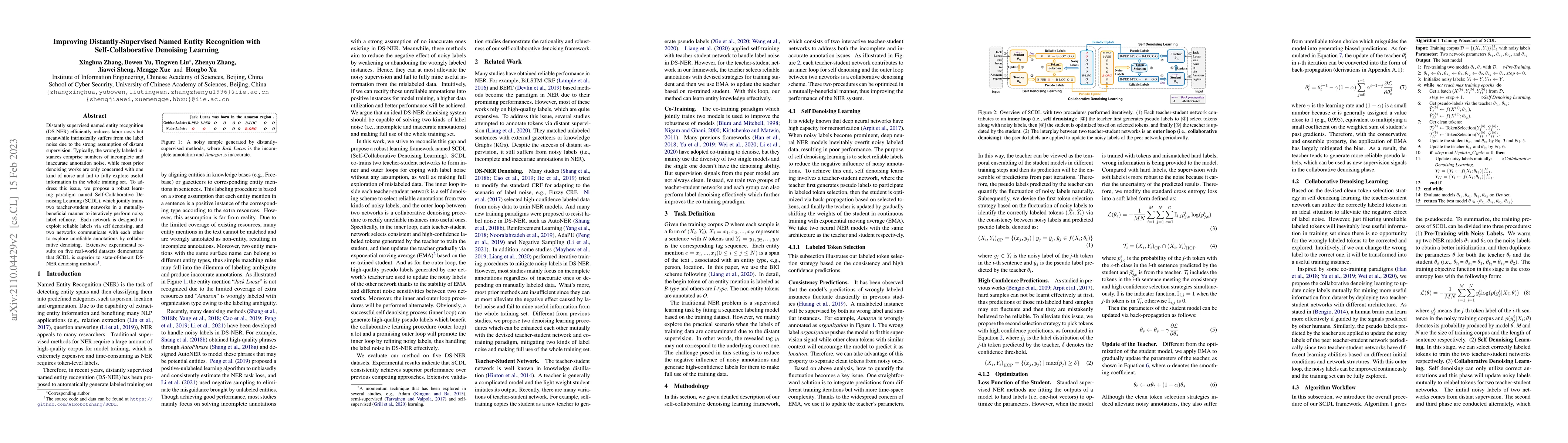 Thumbnail for Improving Distantly-Supervised Named Entity Recognition with
  Self-Collaborative Denoising Learning