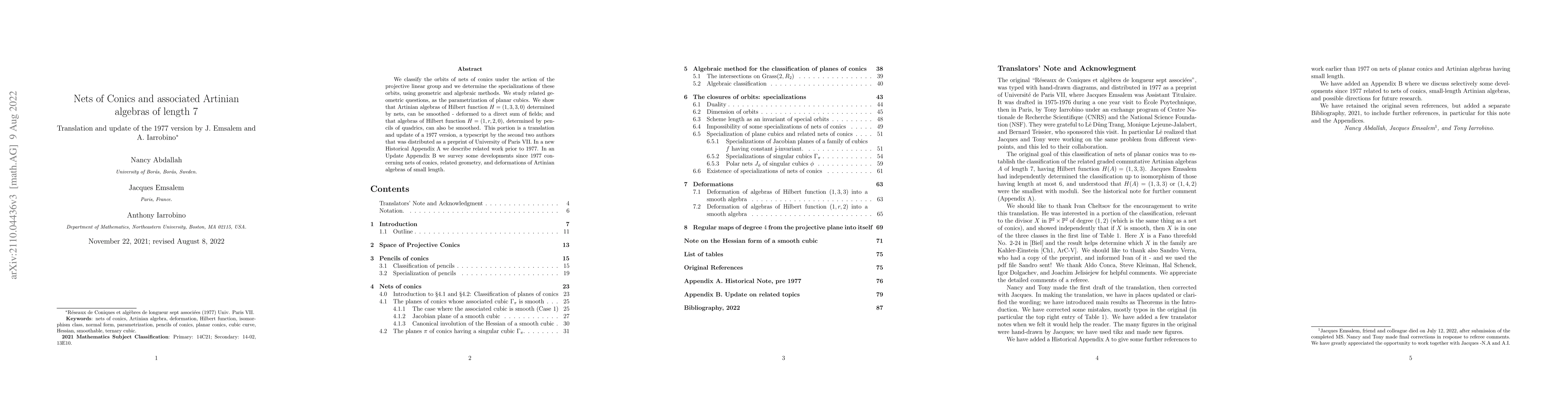 Thumbnail for Nets of Conics and associated Artinian algebras of length 7