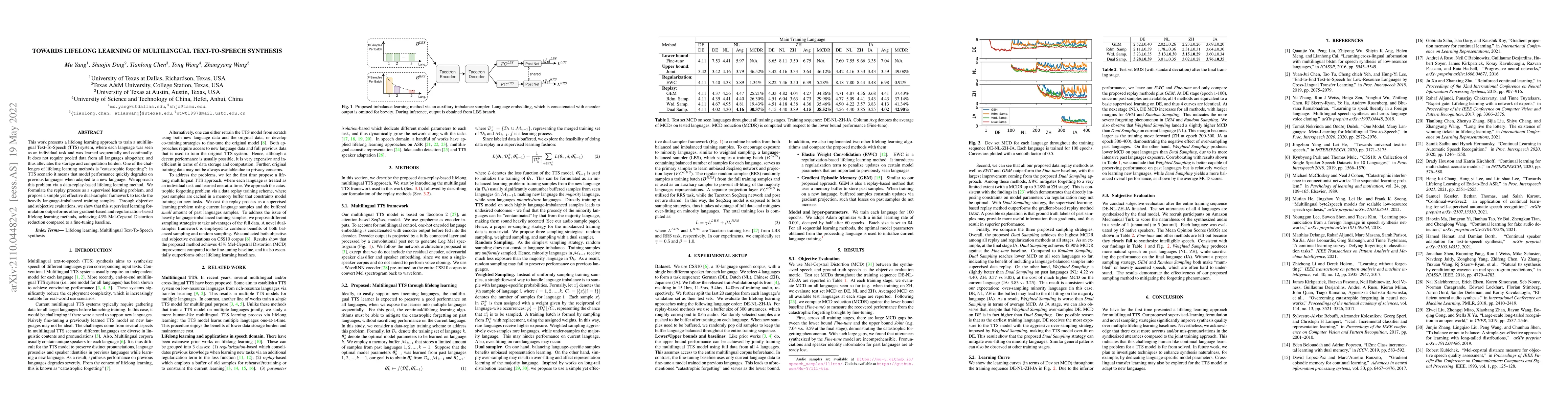 Thumbnail for Towards Lifelong Learning of Multilingual Text-To-Speech Synthesis
