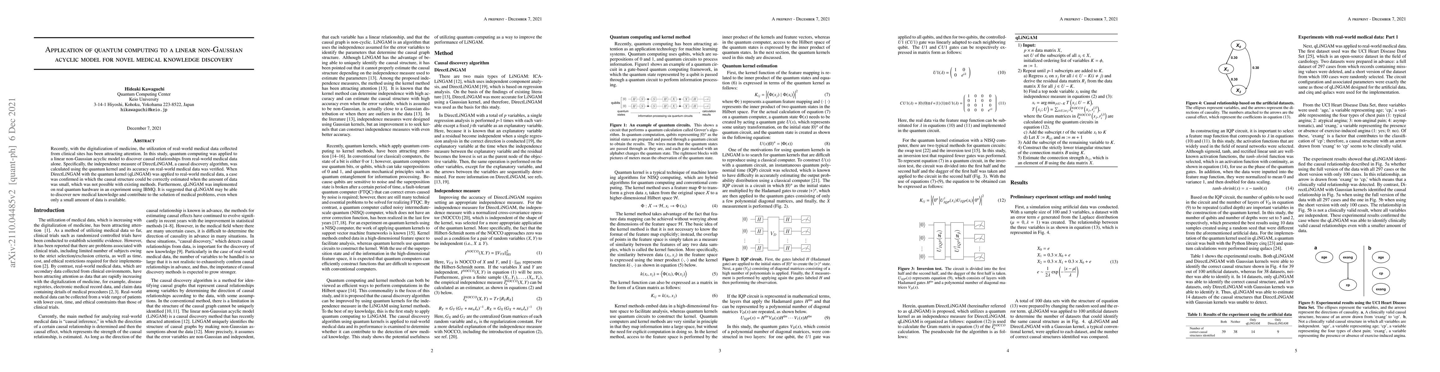 Thumbnail for Application of quantum computing to a linear non-Gaussian acyclic model
  for novel medical knowledge discovery