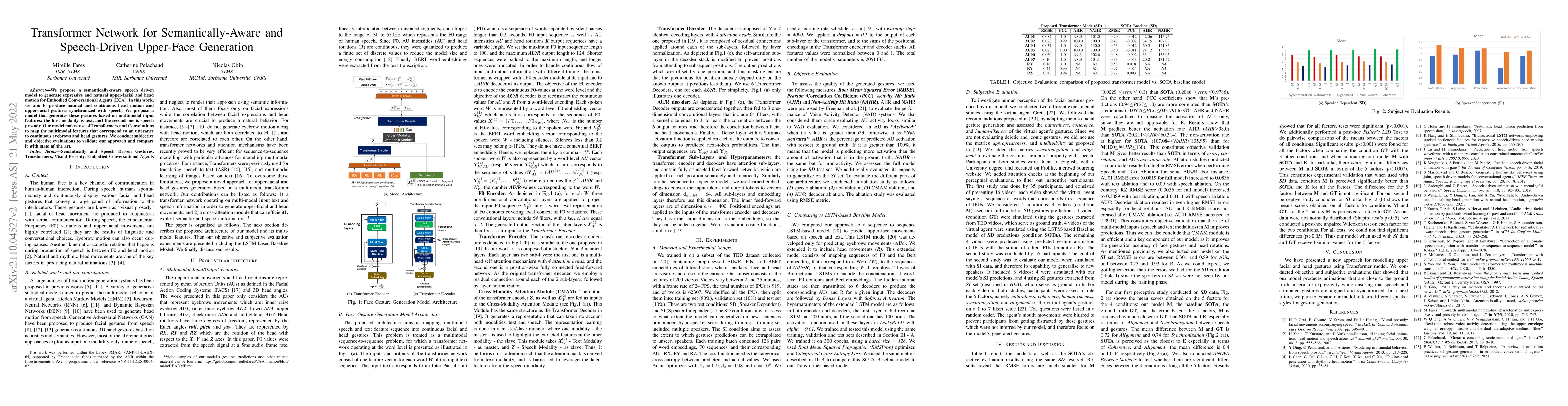 Thumbnail for Transformer Network for Semantically-Aware and Speech-Driven Upper-Face
  Generation