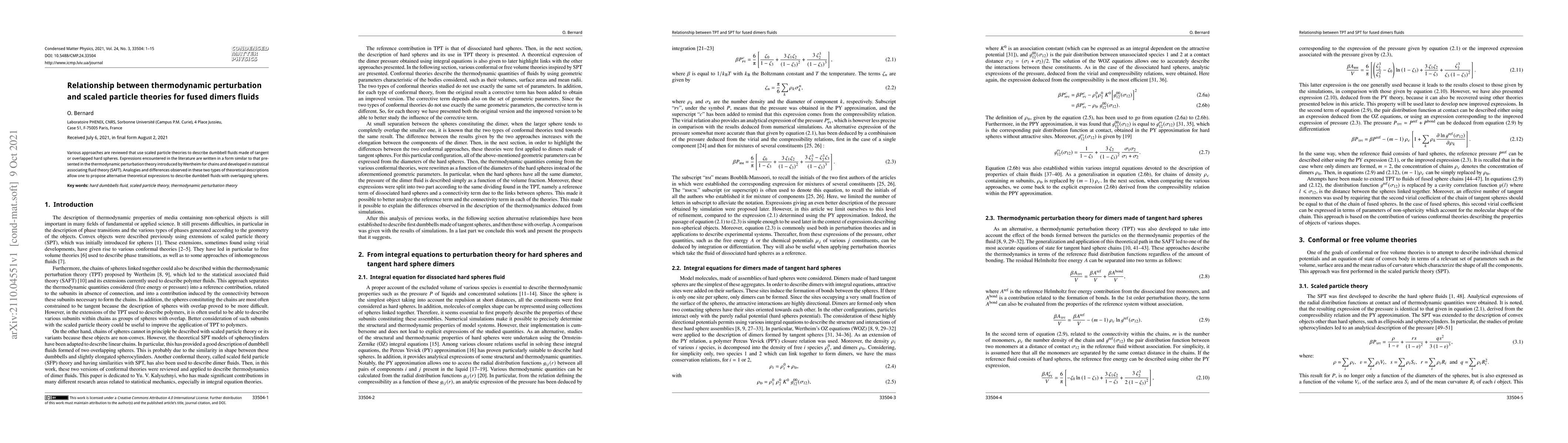 Thumbnail for Relationship between thermodynamic perturbation and scaled particle
  theories for fused dimers fluids