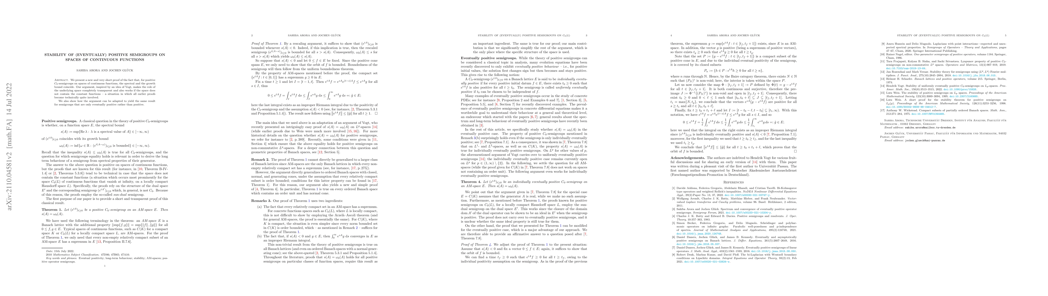 Thumbnail for Stability of (eventually) positive semigroups on spaces of continuous
  functions