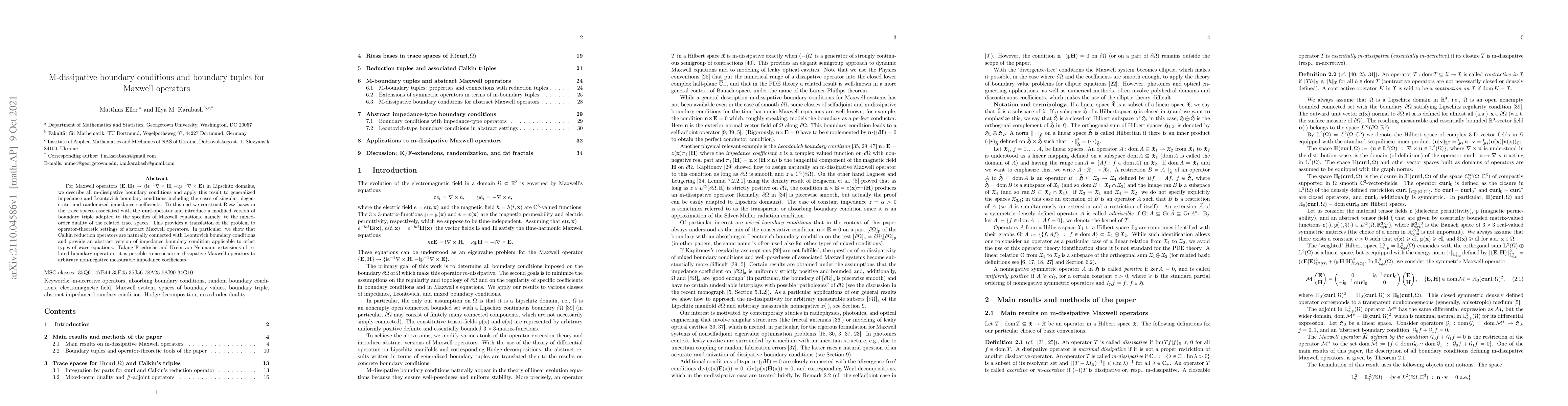 Thumbnail for M-dissipative boundary conditions and boundary tuples for Maxwell
  operators