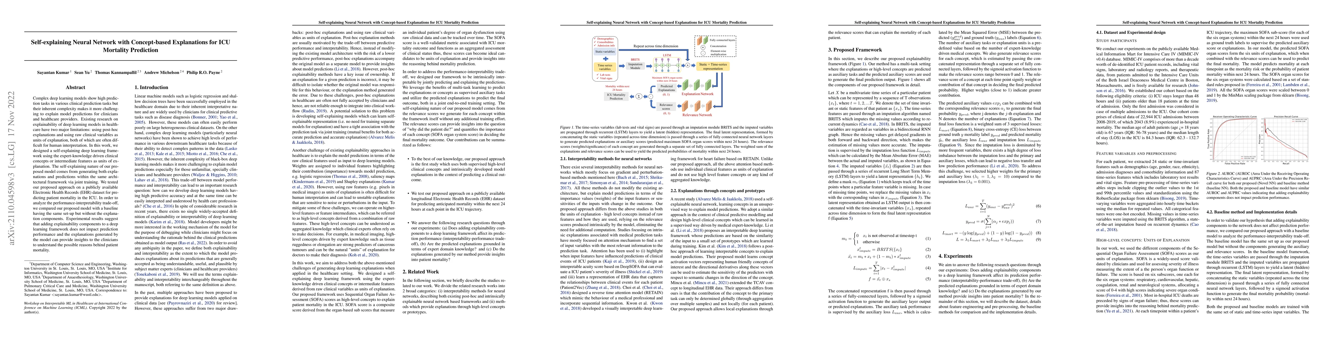 Thumbnail for Self-explaining Neural Network with Concept-based Explanations for ICU
  Mortality Prediction