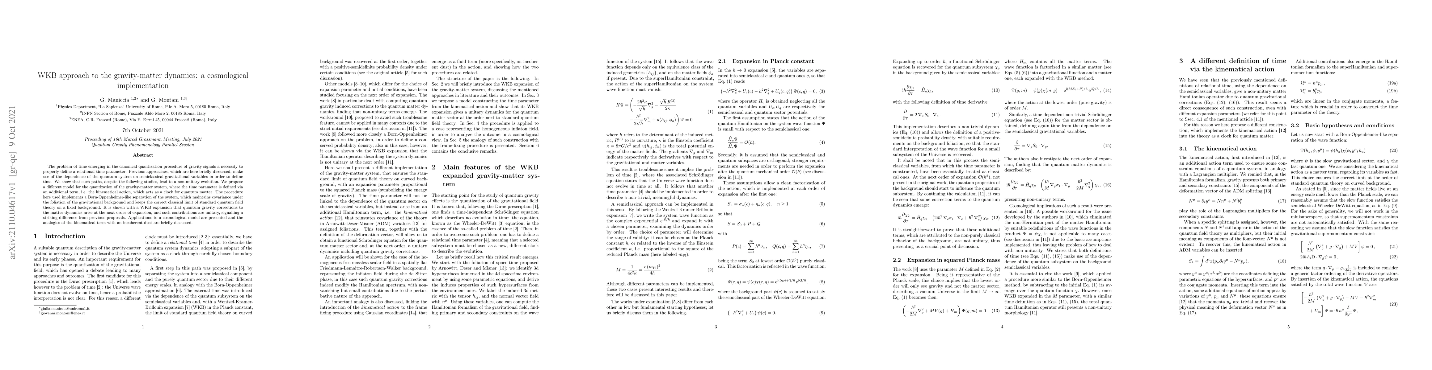 Thumbnail for WKB approach to the gravity-matter dynamics: a cosmological
  implementation