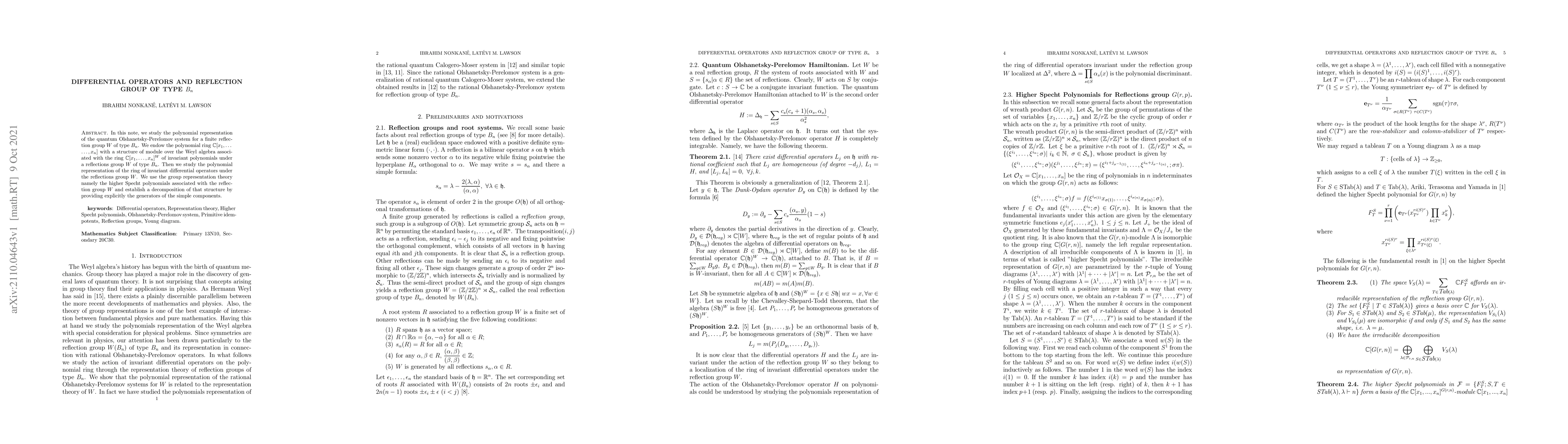 Thumbnail for Differential operators and reflection group of type $B_n$