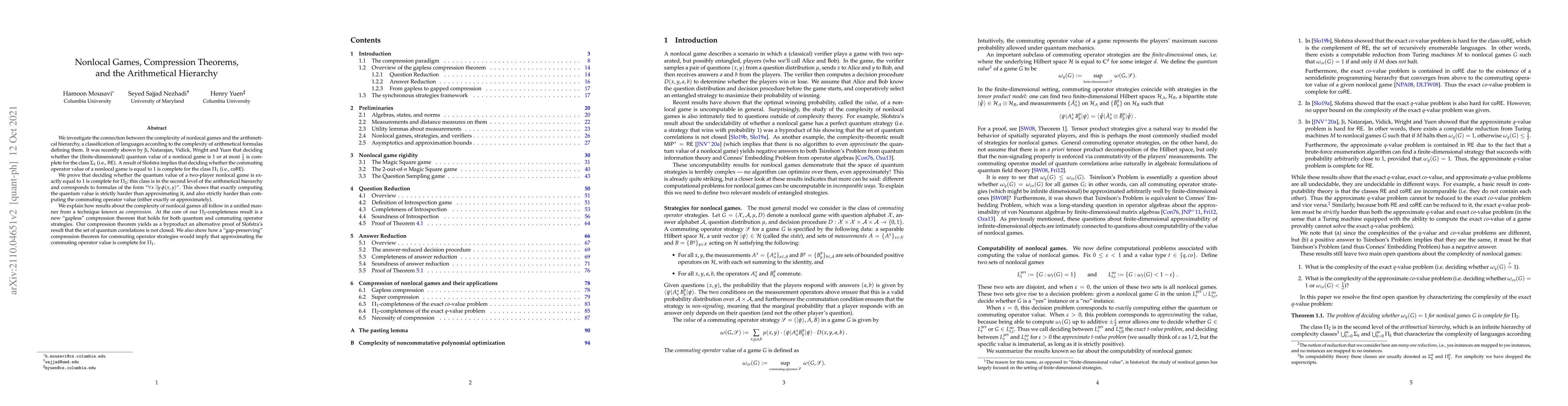 Thumbnail for Nonlocal Games, Compression Theorems, and the Arithmetical Hierarchy