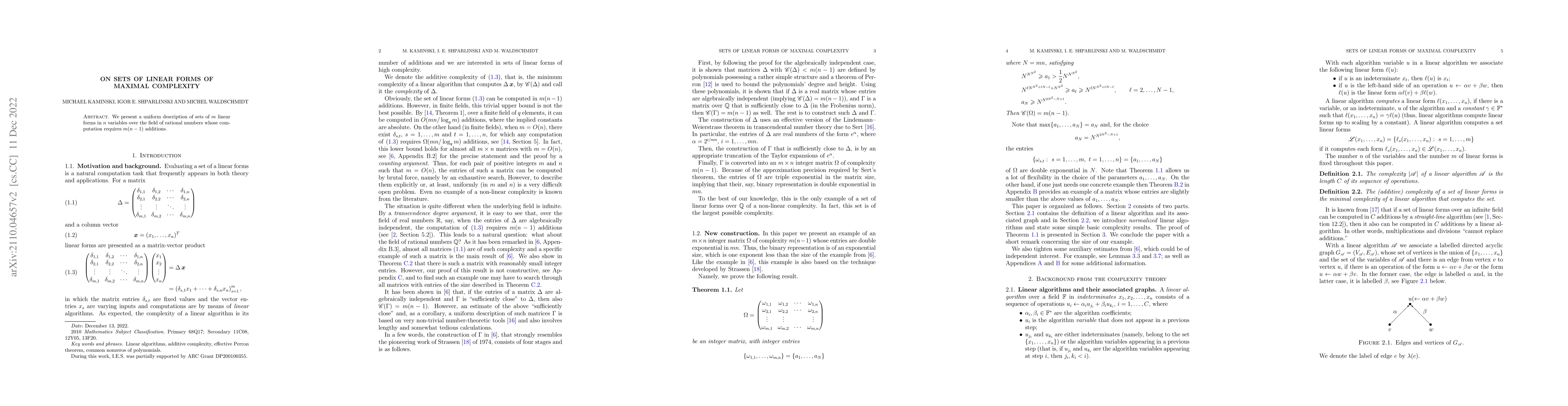 Thumbnail for On sets of linear forms of maximal complexity