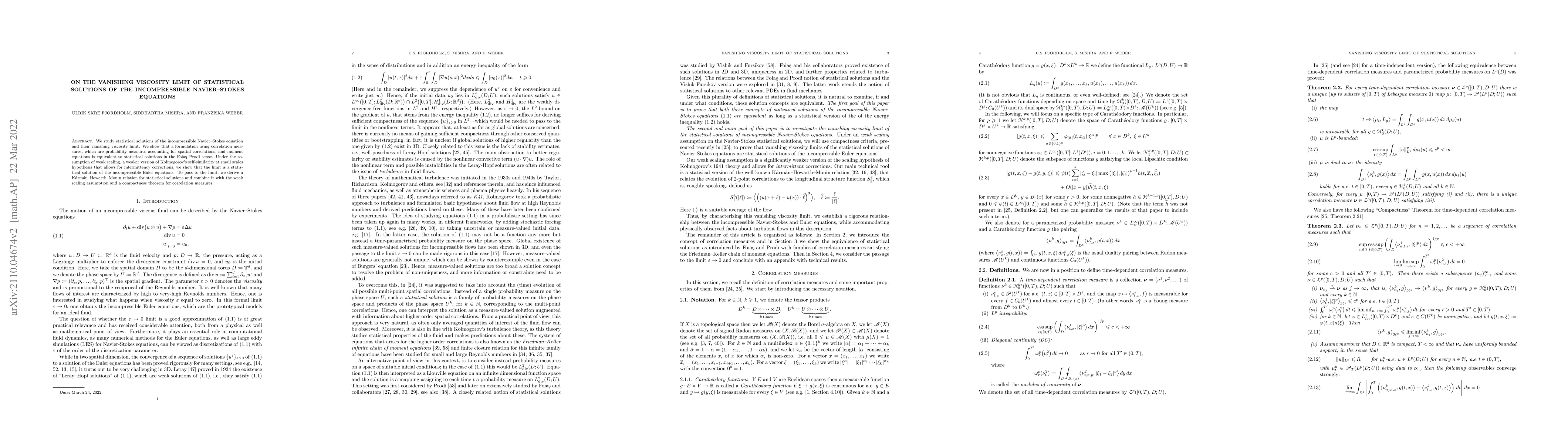 Thumbnail for On the vanishing viscosity limit of statistical solutions of the
  incompressible Navier-Stokes equations