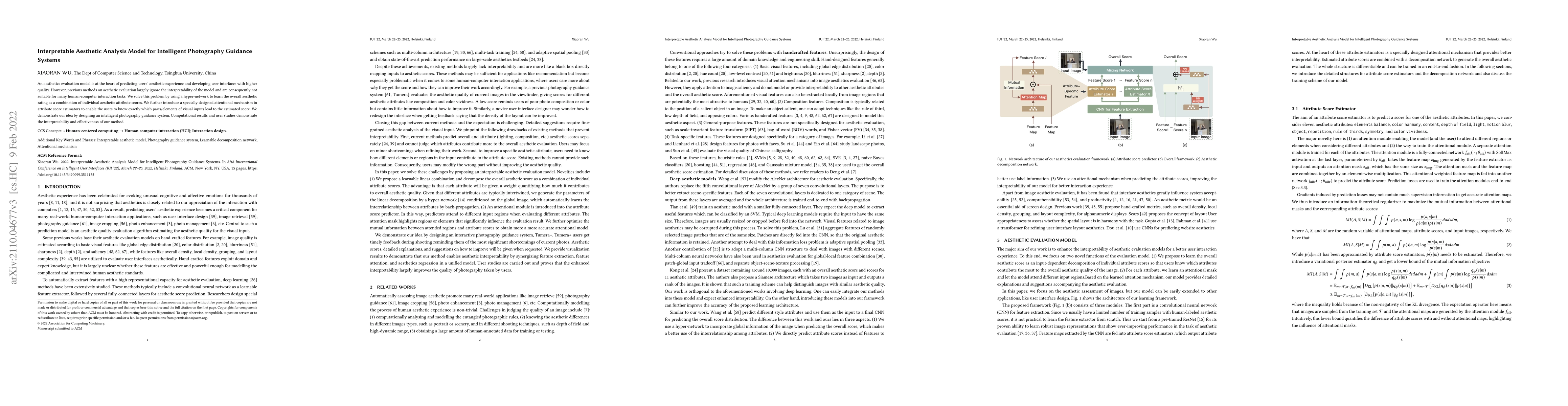 Thumbnail for Interpretable Aesthetic Analysis Model for Intelligent Photography
  Guidance Systems