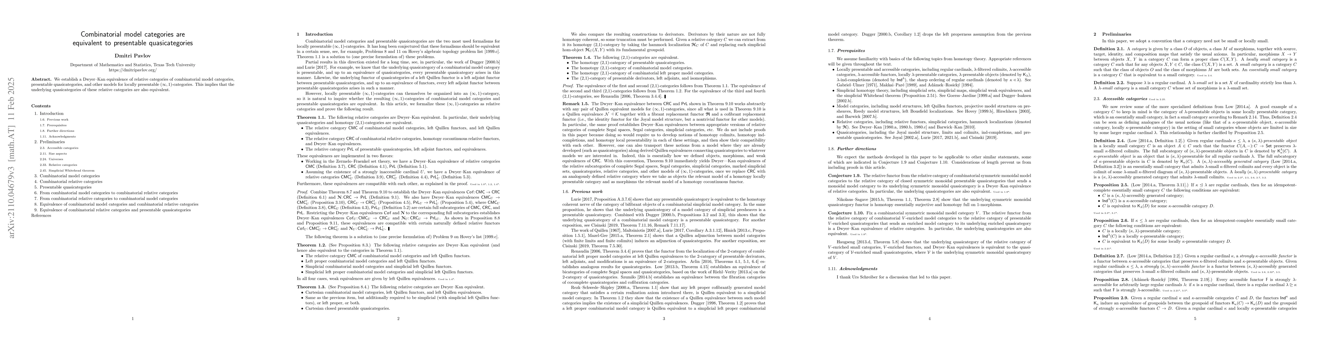 Thumbnail for Combinatorial model categories are equivalent to presentable
  quasicategories