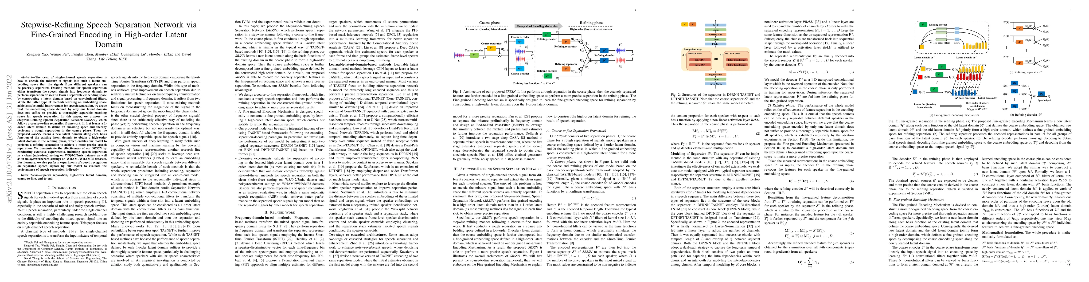 Thumbnail for Stepwise-Refining Speech Separation Network via Fine-Grained Encoding in
  High-order Latent Domain
