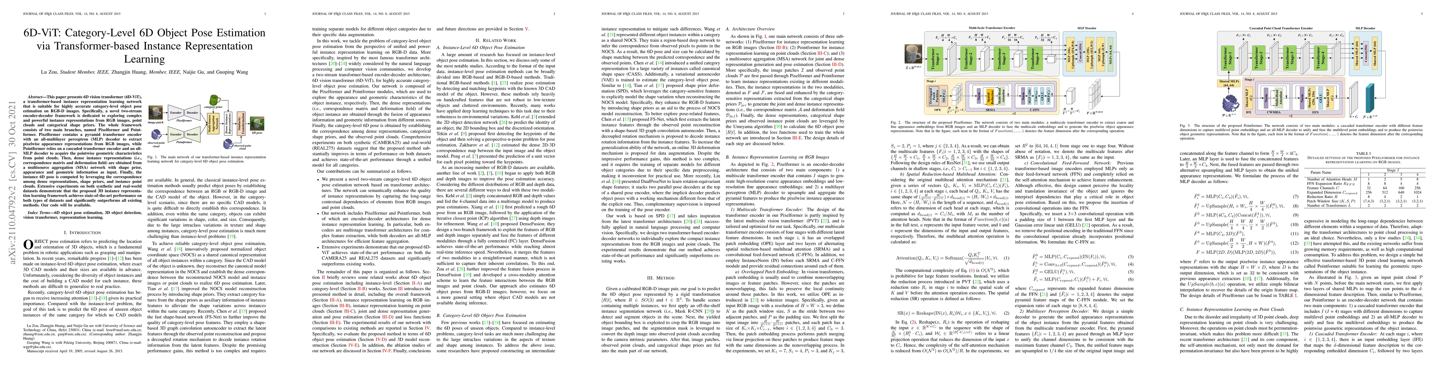 Thumbnail for 6D-ViT: Category-Level 6D Object Pose Estimation via Transformer-based
  Instance Representation Learning