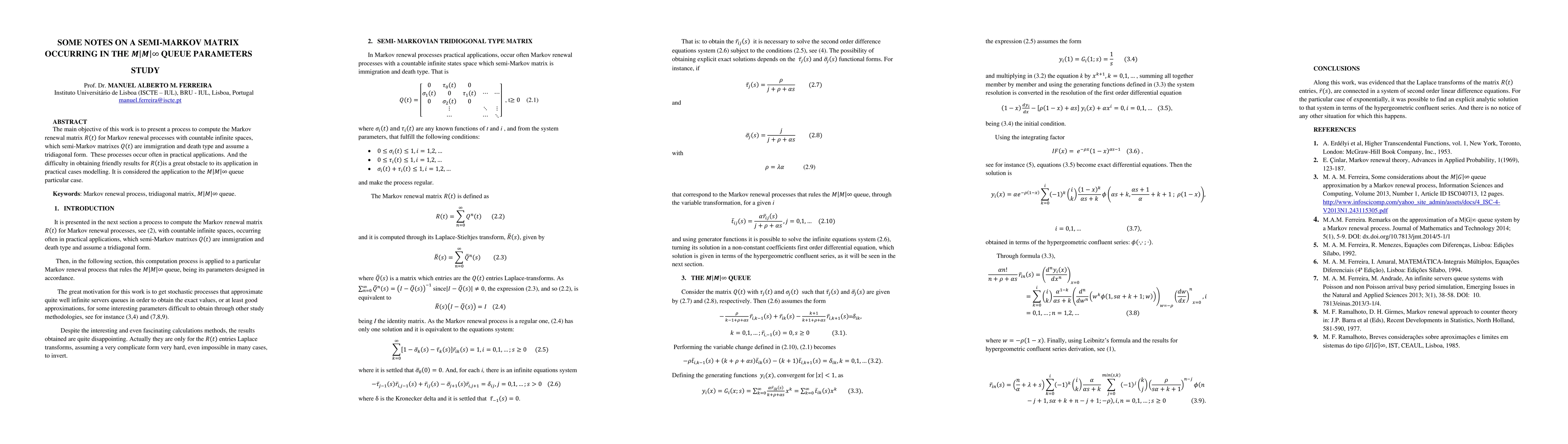 Thumbnail for Some notes on a semi-Markov matrix occurring in the MMinf queue
  parameters study