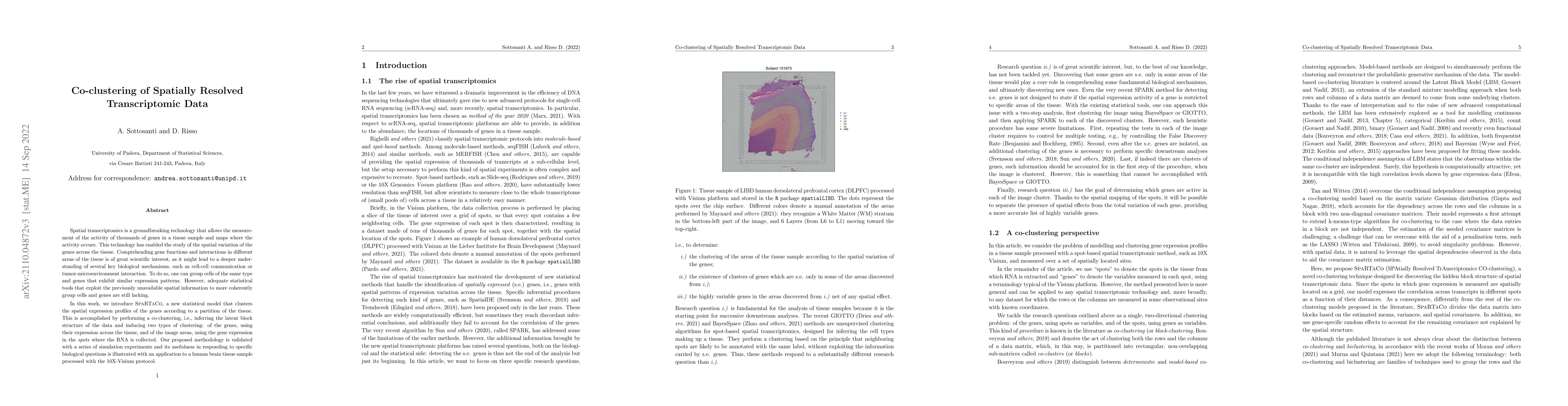 Thumbnail for Co-clustering of Spatially Resolved Transcriptomic Data
