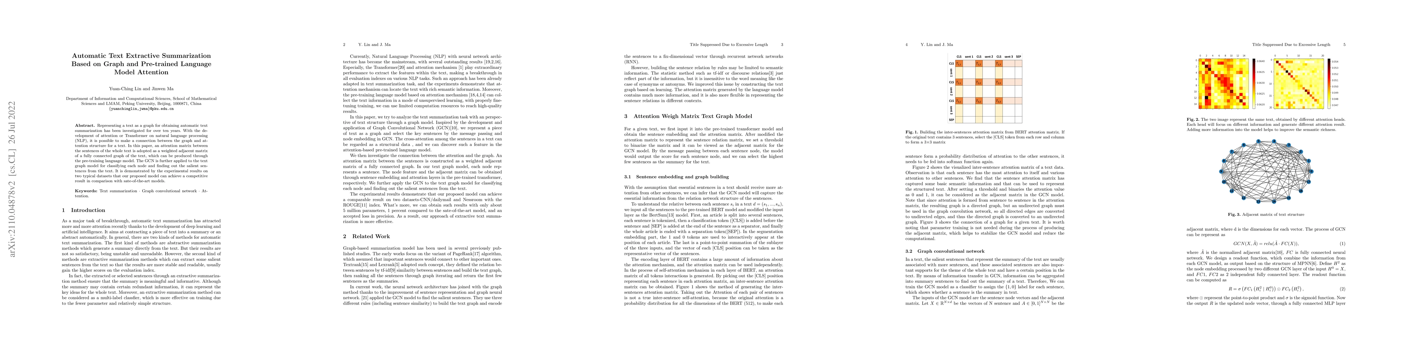 Thumbnail for Automatic Text Extractive Summarization Based on Graph and Pre-trained
  Language Model Attention