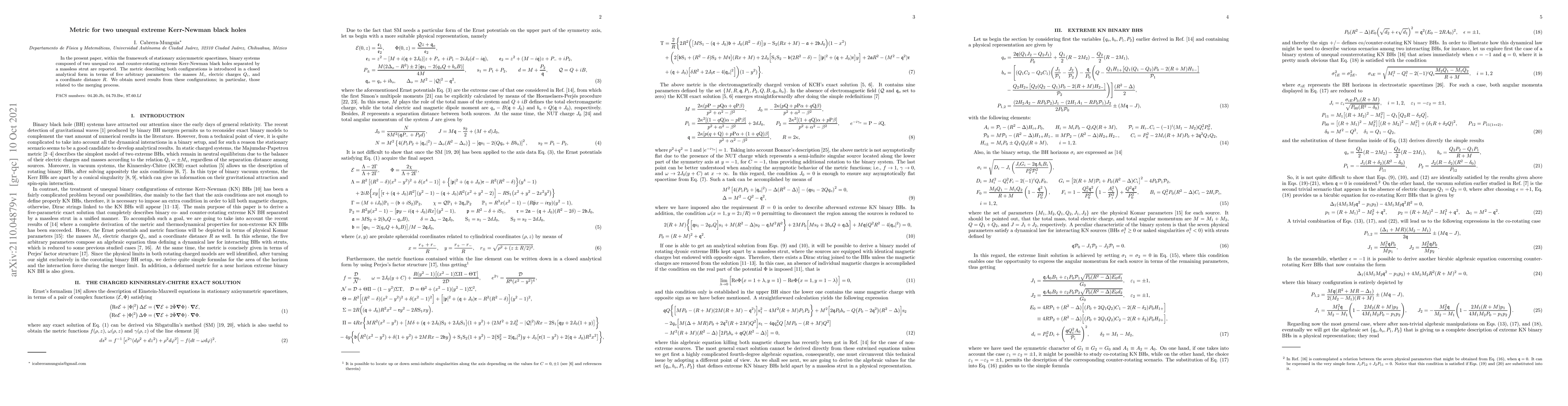 Thumbnail for Metric for two unequal extreme Kerr-Newman black holes