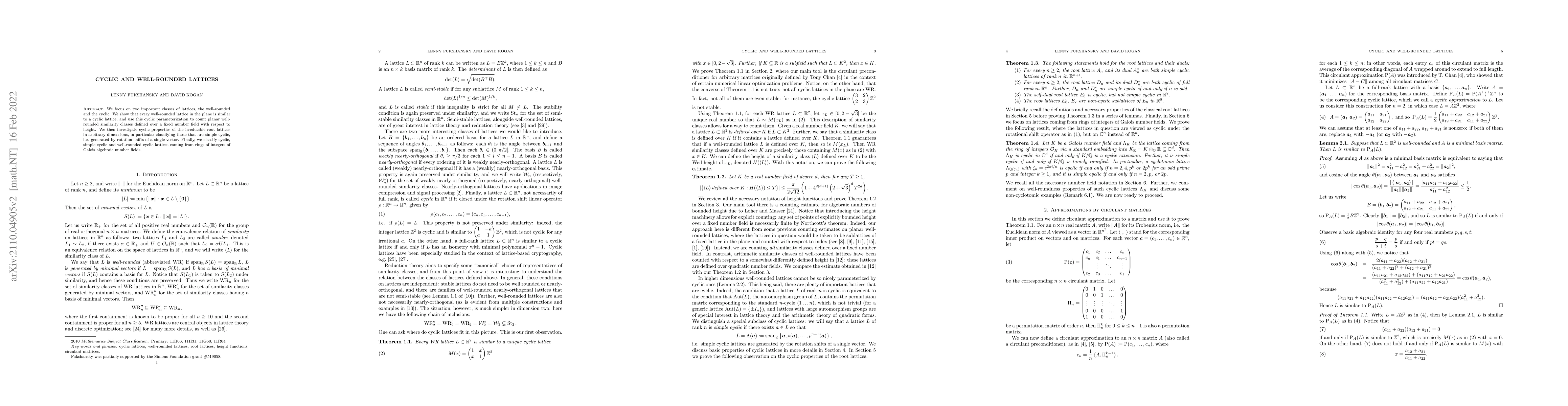 Thumbnail for Cyclic and well-rounded lattices