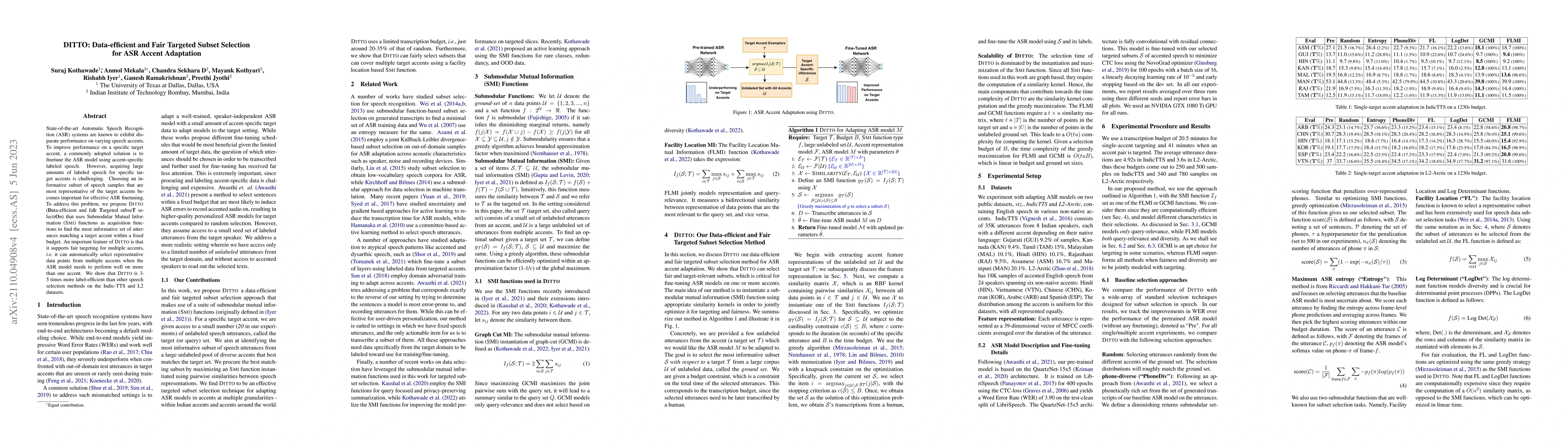 Thumbnail for DITTO: Data-efficient and Fair Targeted Subset Selection for ASR Accent
  Adaptation