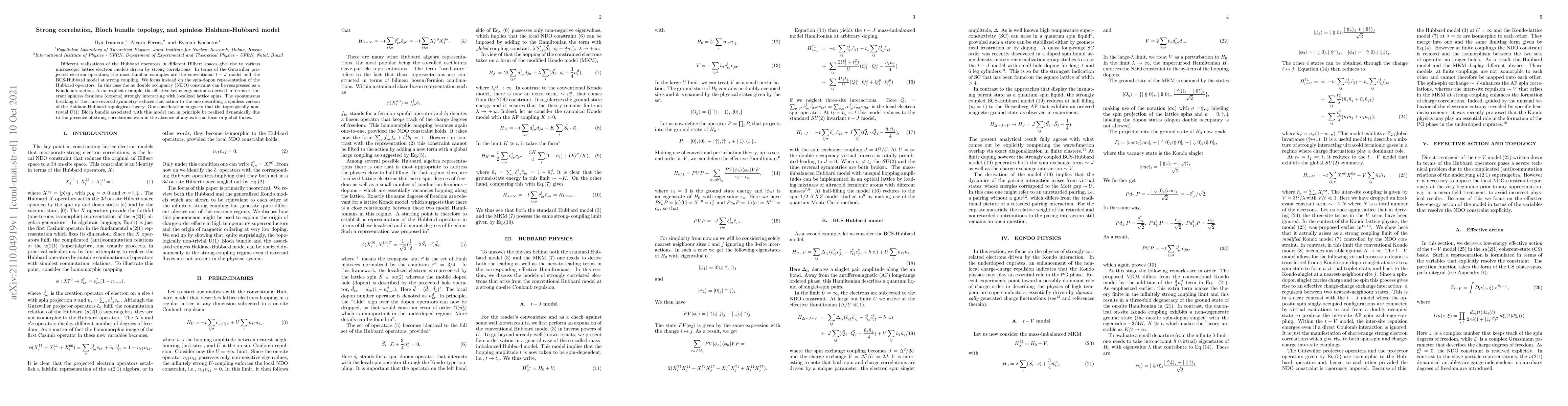 Thumbnail for Strong Correlation, Bloch Bundle Topology and Spinless Haldane-Hubbard
  Model