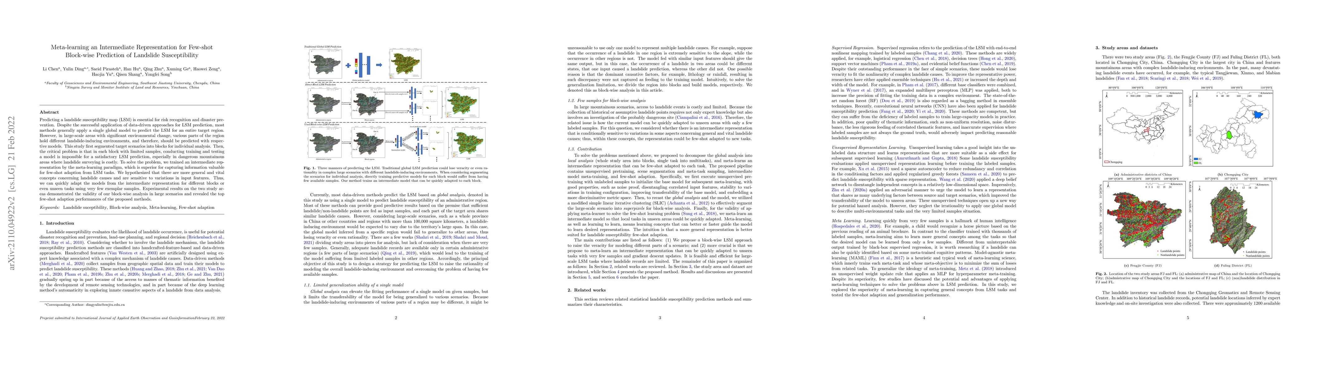 Thumbnail for Meta-learning an Intermediate Representation for Few-shot Block-wise
  Prediction of Landslide Susceptibility