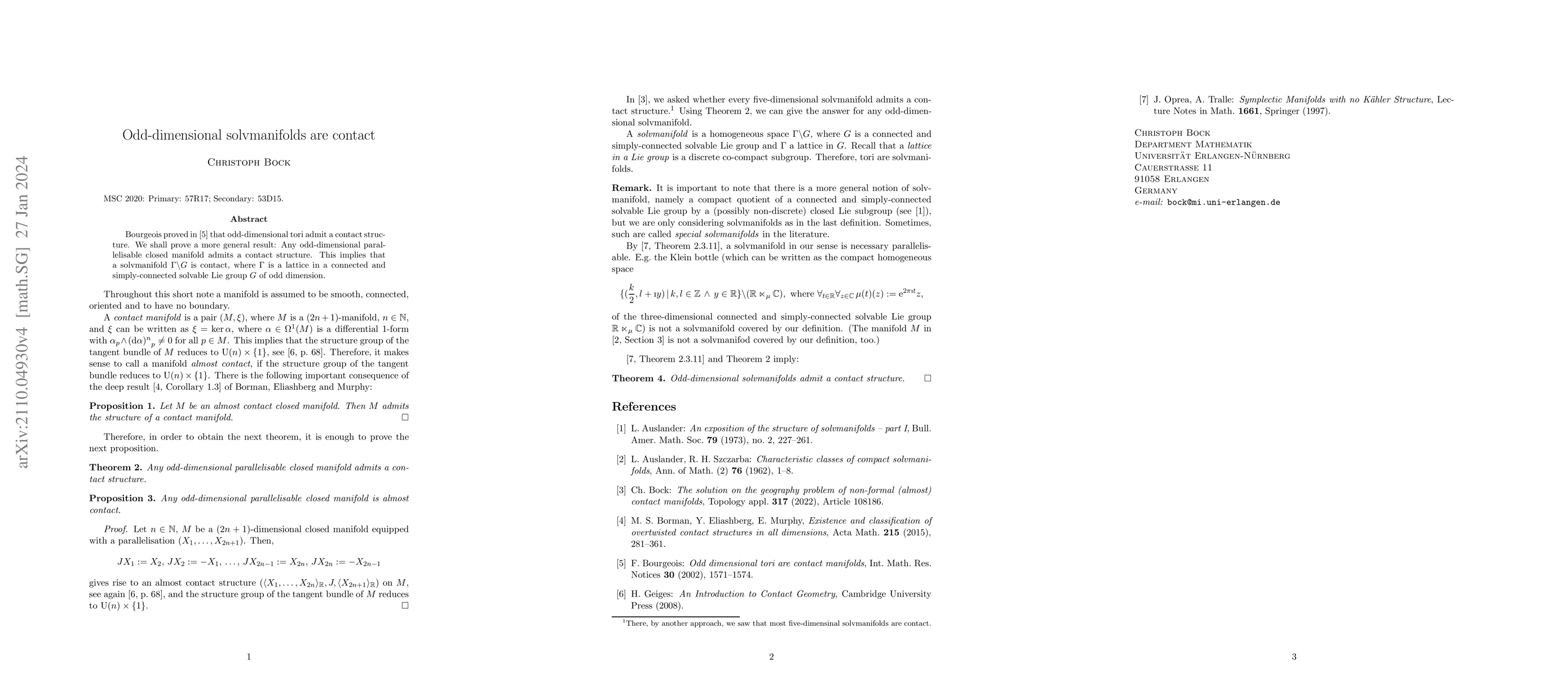Thumbnail for Odd-dimensional solvmanifolds are contact