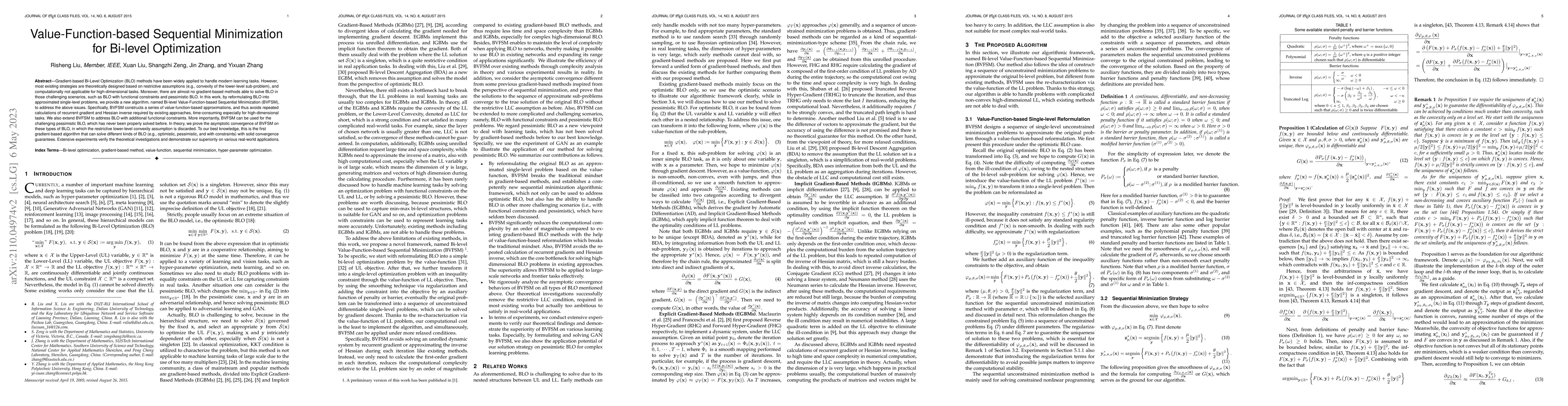 Thumbnail for Value-Function-based Sequential Minimization for Bi-level Optimization