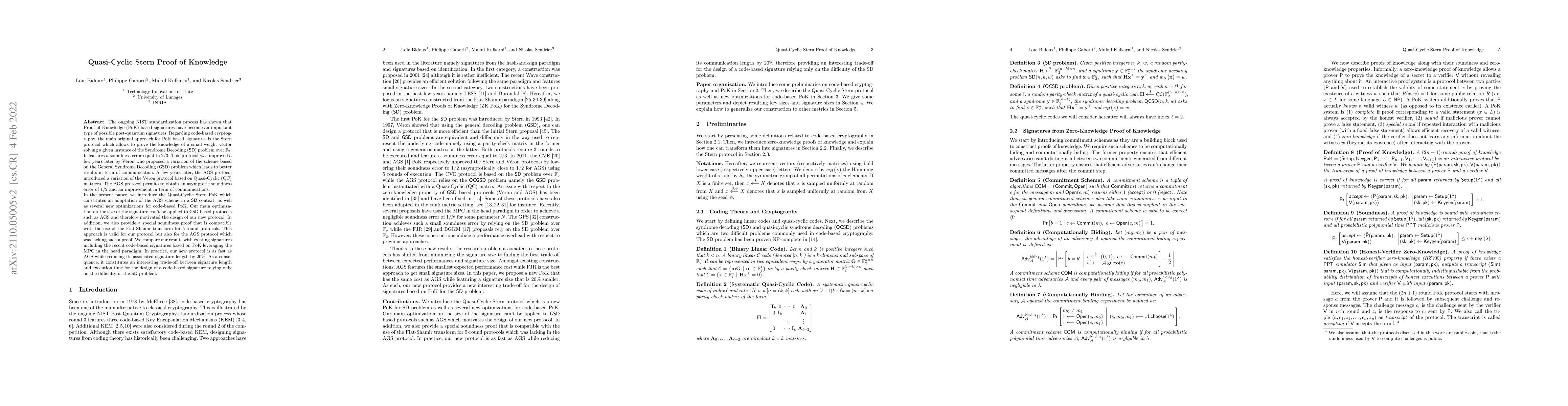 Thumbnail for Quasi-Cyclic Stern Proof of Knowledge