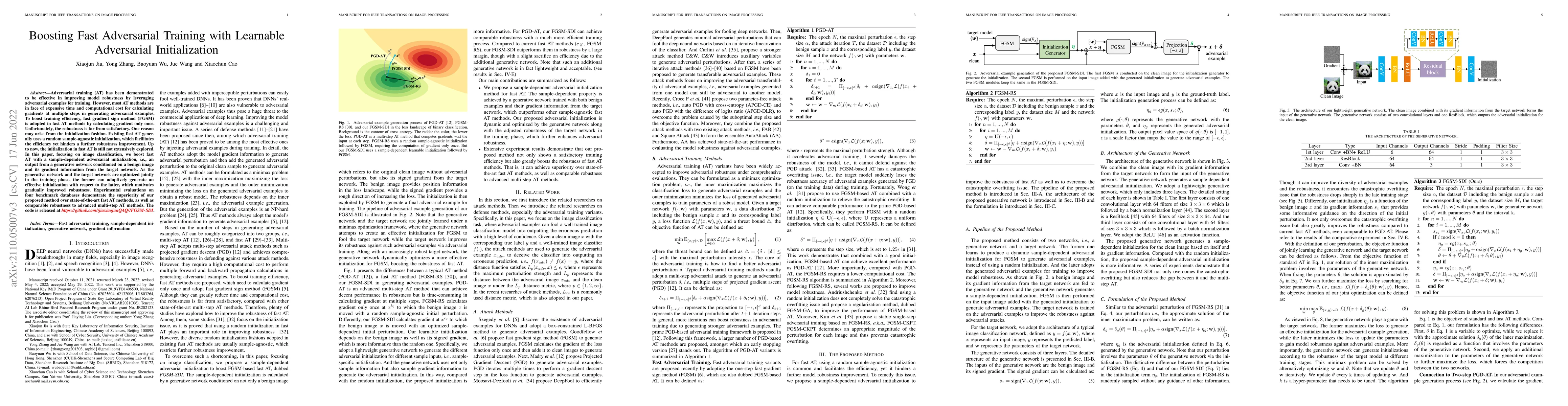 Thumbnail for Boosting Fast Adversarial Training with Learnable Adversarial
  Initialization