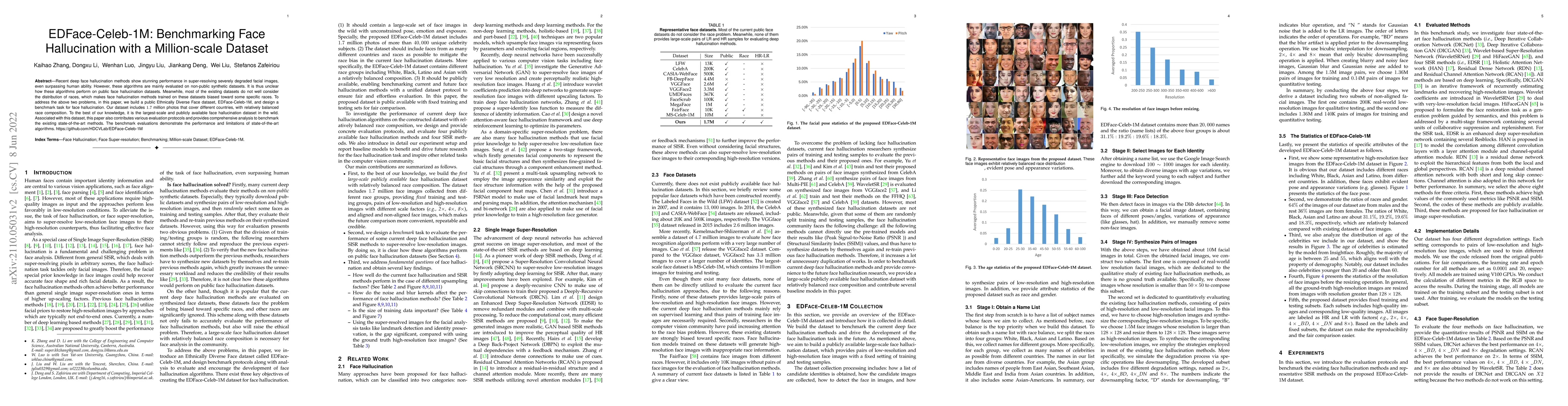 Thumbnail for EDFace-Celeb-1M: Benchmarking Face Hallucination with a Million-scale
  Dataset