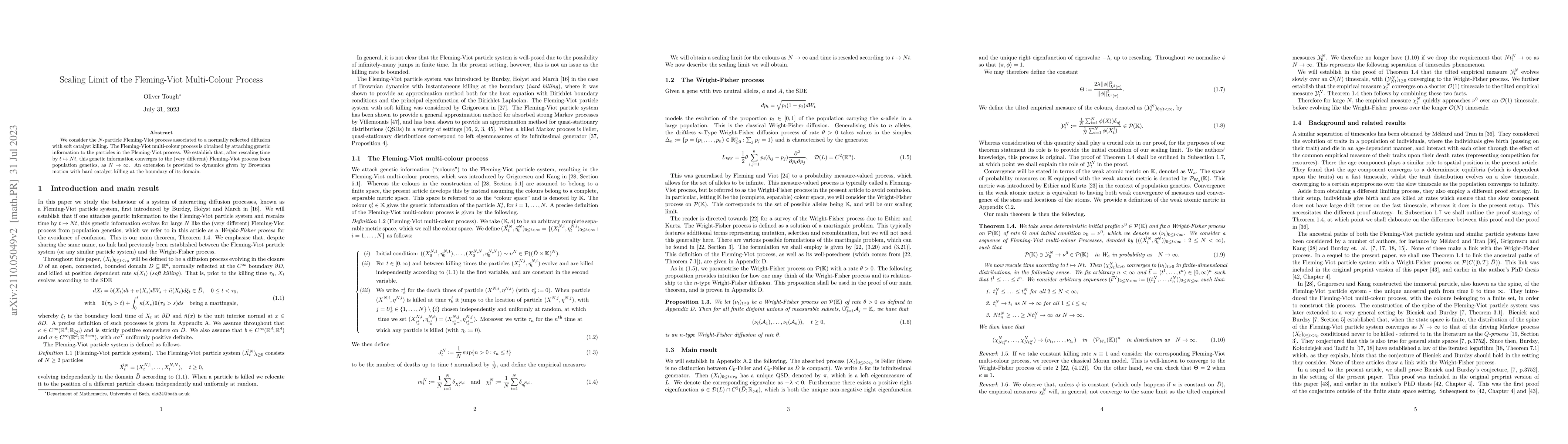 Thumbnail for Scaling Limit of the Fleming-Viot Multi-Colour Process