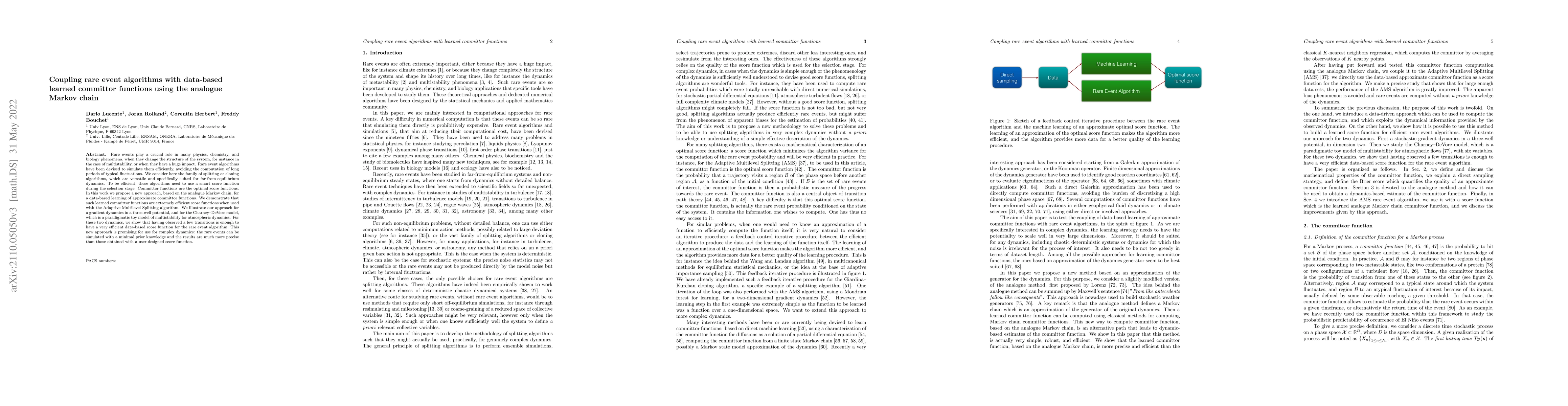 Thumbnail for Coupling rare event algorithms with data-based learned committor
  functions using the analogue Markov chain
