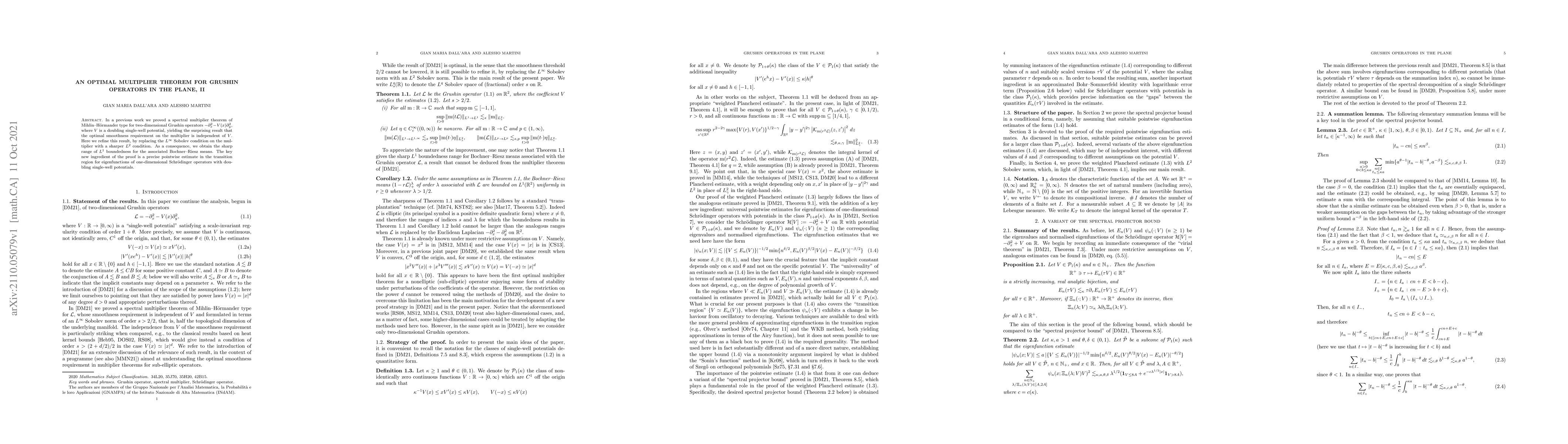 Thumbnail for An optimal multiplier theorem for Grushin operators in the plane, II
